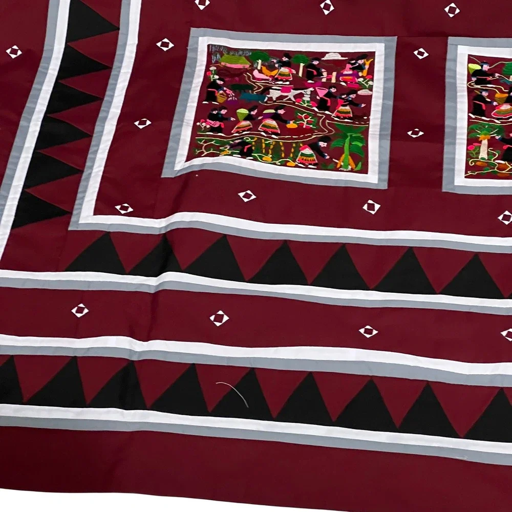 Large Vintage Hmong Story Cloth Bedspread‎ 80x94 Hand Embroidered Full Queen